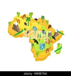 Africa mappa isometrica animale stile. la flora e la fauna. Illustrazione Vettoriale Illustrazione Vettoriale
