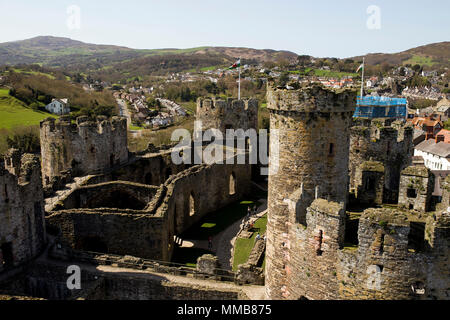 A view from the top of Conwy Castle, Wales Foto Stock