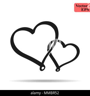 Due cuore vettore lineare, mobili in stile minimalista design piatto Illustrazione Vettoriale