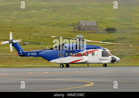 Aeroporto Scatsta sulle isole Shetland che supportano l'industria del petrolio e del gas da battenti lavoratori fuori per le piattaforme petrolifere nel Mare del Nord Foto Stock