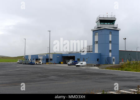 Aeroporto Scatsta sulle isole Shetland che supportano l'industria del petrolio e del gas da battenti lavoratori fuori per le piattaforme petrolifere nel Mare del Nord Foto Stock