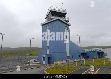 Aeroporto Scatsta sulle isole Shetland che supportano l'industria del petrolio e del gas da battenti lavoratori fuori per le piattaforme petrolifere nel Mare del Nord Foto Stock