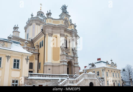 Duomo di San Giorgio (build nel 1746-1762, progettato dall'architetto Bernardo Meretyn e scultore Johann Georg Pinsel). Coperto di prima mattina dei citys invernale Foto Stock