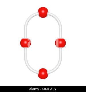 Struttura di molecola come cifra matematica 0 o zero su sfondo bianco, rendering 3D immagine di segno per l educazione e la scuola tipografia Foto Stock