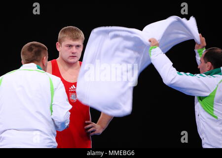 Uomini Greco Romano, Wrestling fila il programma del concorso Grygelis Marijus vs Lukasz Banak, Londra 10 Dicembre 2011 Foto Stock