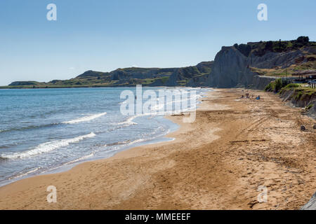 Amazing seascape di Xi Beach,spiaggia con sabbia rossa in CEFALLONIA, ISOLE IONIE, Grecia Foto Stock