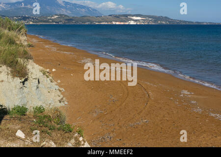 Amazing seascape di Xi Beach,spiaggia con sabbia rossa in CEFALLONIA, ISOLE IONIE, Grecia Foto Stock