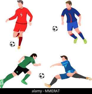 Set di giocatori di calcio al top della forma con la palla. Giocatore di calcio Illustrazione Vettoriale