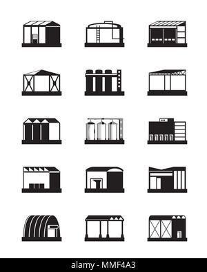 Capannoni industriali icon set - illustrazione vettoriale Illustrazione Vettoriale