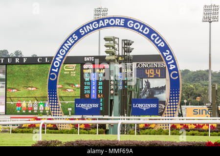 Singapore/Singapore - Novembre 16, 2014: La Longines Gold Cup racing al al Kranji circuito di Singapore. La linea di finitura. Foto Stock