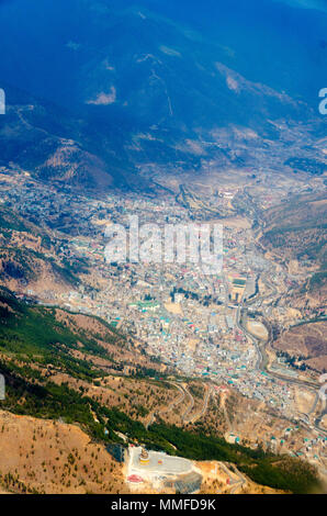 Vista aerea della città di Thimphu, Bhutan Foto Stock