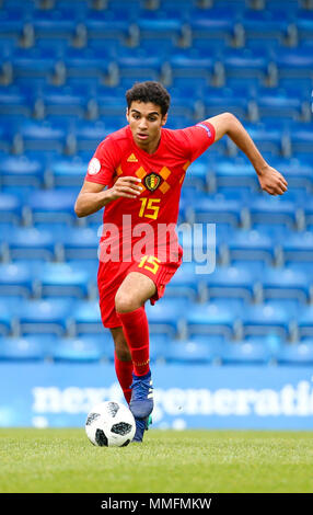 Chesterfield, Regno Unito. Xi maggio, Chesterfield Stadium, Chesterfield, Inghilterra; UEFA Under 17 Campionati Europei, Belgio v Danimarca; Halim Timassi del Belgio si muove in avanti con la palla Credit: Azione Plus immagini di sport/Alamy Live News Foto Stock