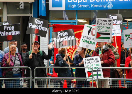 Londra, Regno Unito. 11 maggio 2018. I manifestanti durante il giorno la Nakba protesta Credito: Alex Cavendish/Alamy Live News Foto Stock