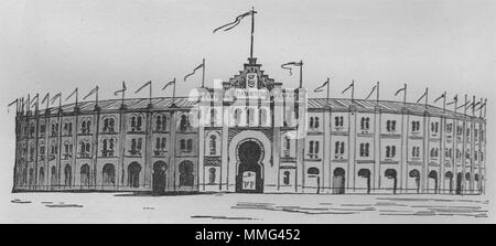 MADRID. La Plaza de Toros 1882 antica vintage delle immagini di stampa Foto Stock