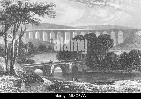 DENBIGHSHIRE. Acquedotto Pontcysyllte, Llangollen, Dee c1840 antica stampa Foto Stock