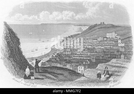 SUSSEX. Hastings Beachy Head & Pevensey Bay 1860 antica immagine di stampa Foto Stock