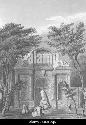 Parigi. Chateau D'eau Jardin Lussemburgo 1828 antica vintage delle immagini di stampa Foto Stock