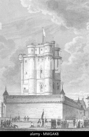 VINCENNES. Donjon Chateau. Parigi cane bandiera 1834 antica immagine di stampa Foto Stock