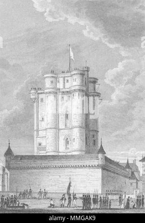 VINCENNES. Donjon Chateau. Parigi cane bandiera 1828 antica immagine di stampa Foto Stock