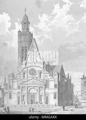 Parigi. Eglise de St-Etienne-du-Mont. Pugin--Cani 1828 antica stampa Foto Stock