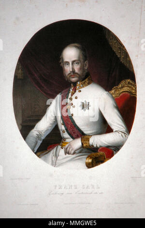 . Deutsch: Franz Karl von Österreich (1802-1878), Erzherzog, Vater des Kaiser Franz Joseph. Kolorierte Lithographie von Franz Eybl, nach einem Gemälde von F. Dürk, um 1845. Inglese: Ritratto di Franz Karl dell'Austria (1802-1878) . circa 1845. Erzherzog Karl Franz Eybl Litho Foto Stock