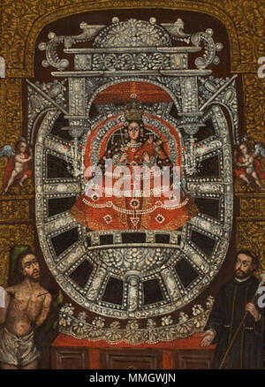 Español: Vírgen de Copacabana Português: Virgem de Copacabana inglese: Vergine di Copacabana . Data sconosciuta (fine del XVII/inizio del XVIII secolo). Arte Cusquenha - Virgem de Copacabana-1 Foto Stock