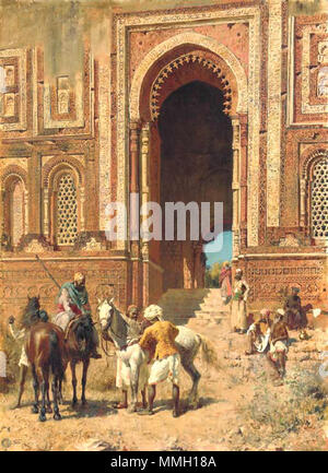 . Inglese: 'indiano di cavalieri a livello di gateway di Alah-ou-din, Vecchia Delhi,' da Edwin Signore settimane, c.1895 Fonte: http://www.christies.com/LotFinder/search/LotDetail.asp?sid=&intObjectID=4380807&SE=CMWCAT04+106463+%%%%2D1917709763+&QR=M+1+39+Aqc0000900+96560++Aqc0000900+&entry=india&SU=1&RQ=True&AN=40 (scaricato nov. 2004) 'Edwin Signore settimane (American, 1849-1903). 'Indiano di cavalieri a livello di gateway di Alah-ou-din, vecchia Delhi. Firmato "E. L. settimane" (in basso a sinistra)' olio su tela.38 x 28 in. (96,5 x 71,1 cm.)." letteratura: il catalogo della mostra, l'impero di India Exhibition, Londra 1895, p. 214 (con il titl Foto Stock