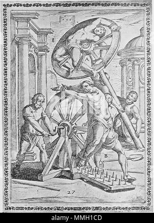 . Inglese: Xilografia dalla tempesta che mostra una tortura/esecuzione scena di martiri da Gallonio 'torture e tormenti di martiri cristiani' . Prima pubblicazione: Roma 1591 / scansioni da una ristampa del 1904. la xilografia da Antonio Tempesta Gallonio torture 1591 p07 Foto Stock