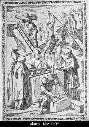 . Inglese: Xilografia dalla tempesta che mostra una tortura/esecuzione scena di martiri da Gallonio 'torture e tormenti di martiri cristiani' . Prima pubblicazione: Roma 1591 / scansioni da una ristampa del 1904. la xilografia da Antonio Tempesta Gallonio torture 1591 p45 Foto Stock