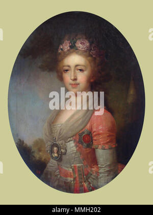 . Русский: Курская картинная галерея. Inglese: ritratto della Granduchessa Alexandra Pàvlovna della Russia (1783-1801) . 1797. Alexandra Pàvlovna con Borovikovsky (1797, Kursk) Foto Stock