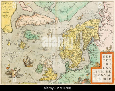 . Inglese: Septentrionalium Regionum descri da Abramo Orteius ca 1570 Mappa del Nord Atlantico, Brittain, Irlanda, Scandinavia, l'Islanda e la Groenlandia. Include alcune isole di fantasia in Atlantico. Fonte: http://www.antiquemaps.no/ . 1570. Abraham Ortelius (1527-1598) nomi alternativi Ortels, Oertel, Orthellius, Wortels Descrizione Belgian-Flemish cartografo e storico della data di nascita e morte 14 Aprile 1527 28 Giugno 1598 Luogo di nascita e morte Anversa Anversa posizione di lavoro autorità di Anversa controllo : Q232916 VIAF:?ISNI 32104723:?0000 0001 0856 4124 ULAN:?500011462 LCCN:?n5 Foto Stock