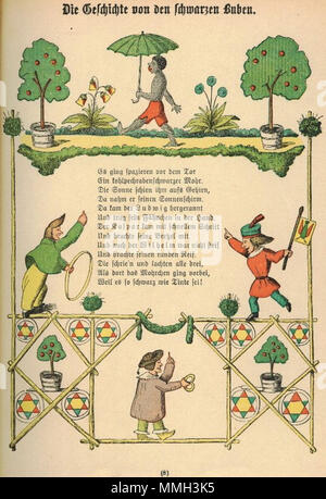 . Der Struwwelpeter: Die Geschichte von den schwarzen Buben Tafel 1 . creato 1858. Heinrich Hoffmann (1809-1894) nomi alternativi Polycarpus Gastfenger; Heulalius von Heulenburg; Pietro Struwwel; Reimerich Kinderlieb Descrizione autore tedesco autore di Struwwelpeter Data di nascita e morte 13 Giugno 1809 20 Settembre 1894 Luogo di nascita e morte Francoforte Monaco di Baviera sede di lavoro Germania competente controllo : Q215724 VIAF:?ISNI 76317116:?0000 0000 8155 9420 LCCN:?n79150242 NLA:?MusicBrainz 35402368:?7e65f2d5-a3AD-41B1-8643-81659d4774fb WorldCat H Hoffmann Struwwel 09 Foto Stock