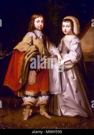 Ritratto di Re Luigi XIV e suo fratello Duc d'Orleans un giovane re Luigi XIV con suo fratello il Duca di Orléans attribuito ai fratelli Beaubrun Foto Stock
