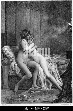 . Inglese: da edizione francese di Daphnis et Chloe (Daphnis et Chloé. Composizioni de Raphaël Collin), illustrazioni di Raphaël Collin . circa 1890. Raphaël Collin 4-giovane-abbracciare-teneramente-momenti-dopo-making-amore-insieme-forever Foto Stock