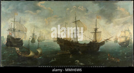 La Armada spagnola off la costa inglese. circa 1620-1625. De Spaanse Armada voor de Engelse kust Foto Stock