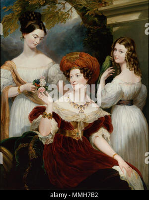 Ritratto di Elisabetta, Lady Stuart de Rothesay e le sue figlie, Charlotte (più tardi la contessa Canning) e Louisa (più tardi della Marchesa di Waterford). 1830 o 1831. Signora Stuart de Rothesay e le sue figlie da George Hayter Foto Stock