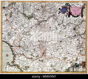 . Nederlands: Deze kaart van het graafschap Artois werd na 1681 porta uitgegeven Nicolaes Visscher II (1649-1702). Als bron greep Visscher waarschijnlijk terug op Nederlands en Vlaams kaartmateriaal dat in de eerste helft van de 17de eeuw era uitgegeven. Inglese: questa mappa della contea di Artois fu pubblicato da Nicolaes Visscher II (1649-1702) dopo il 1681. Per questa mappa, Visscher probabile utilizzato olandese e fiamminga Fonti della prima metà del XVII secolo. GEOGRAPHICA ARTESIAE COMITATUS TABULA,. dopo il 1681. Atlas Van der Hagen-KW1049B11 073-GEOGRAPHICA ARTESIAE COMITATUS TABULA, Foto Stock