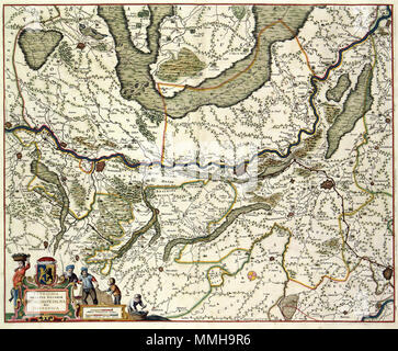 . Nederlands: Deze kaart van het Kwartier Roermond van het Hertogdom Gelre werd aan het eind van de 17de eeuw porta uitgegeven Frederik de Wit (1630-1706). De kaart è gebaseerd op een veel oudere kaart van de kartograaf Nicolaas van Geelkercken (ca. 1585-1656). Van Geelkercken maakte deze kaart in de dertiger jaren van de 17de eeuw voor de geschiedschrijving van Gelderland van Johan Isaksson Pontanus. Inglese: la mappa del quartiere Roermond del ducato di Gelre è stata pubblicata alla fine del XVII secolo da Frederik de Wit (1630-1706). La mappa è stata basata su una molto più antica mappa dalla mano o Foto Stock