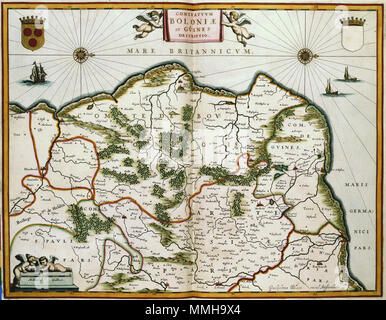 . Nederlands: Deze kaart van Willem Jansz. Blaeu (1571-1638) è een vergrootte kopie van een kaart morire nel 1585 werd porta uitgegeven Gerardus Mercator (1512-1594). De kaart van Mercator è stato op zijn beurt een verbeterde kopie van de kaart van Nicolaus Nicolai uit 1558 die door de Antwerpse kartograaf Abraham Ortelius (1527-1598) werd uitgegeven. Inglese: questa mappa, pubblicato da Willem Jansz. Blaeu (1571-1638) è una copia ingrandita della mappa pubblicata nel 1585 da Gerardus Mercator (1512-1594). La mappa da Mercator è stata una copia migliorata della mappa progettato da Nicolaus Nicolai e pubblicato nel 1558 da Foto Stock