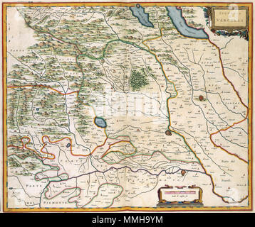 . Nederlands: Deze kaart van het Graafschap Vercelli werd nel 1640 porta gepubliceerd Joan Blaeu (1598-1673). Het is niet duidelijk aan welk voorbeeld Blaeu deze kaart ontleende. Waarschijnlijk werd Blaeu geinspireerd door het werk van de Italiaanse kartograaf Giovanni Antonio Magini (1555-1617). Inglese: la mappa della contea di Vercelli è stata pubblicata nel 1640 da Joan Blaeu (1598-1673). Non è chiaro quale sia la sorgente è stata utilizzata per questa mappa. Blaeu era probabile ispirato il lavoro del cartografo italiano Giovanni Antonio Magini (1555-1617). SIGNORIA DI VERCELLI. 1640. Atlas Van der Hagen-KW104 Foto Stock