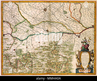 . Nederlands: Deze kaart van Pavia werd in 1640 porta Joan Blaeu (1598-1673) en Cornelio Blaeu (1610-1642) gepubliceerd in het derde deel van hun Atlas Novus. De kaart werd porta Blaeu gekopieerd naar een voorbeeld uit het kaartboek Italia van de Italiaanse kartograaf Giovanni Antonio Magini (1555-1617). Inglese: Questa mappa di Pavia è stata pubblicata nel 1640 da Joan Blaeu (1598-1673) e Cornelio Blaeu (1610-1642) nel terzo volume della Atlas Novus. Blaeu copiato la mappa dopo un esempio nella mappa prenota Italia dal cartografo italiano Giovanni Antonio Magini (1555-1617). TERRITORIO DI PAVIA, Foto Stock