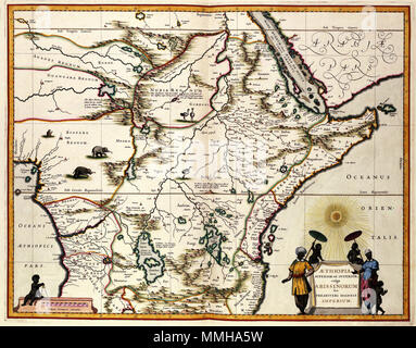 . Nederlands: Deze kaart van Ethiopië werd nel 1635 porta gepubliceerd Willem Jansz. Blaeu (1571-1638). Het is niet bekend aan welke geografische bron Blaeu deze kaart ontleende. Inglese: la mappa Etiopia è stata pubblicata nel 1635 da Willem Jansz. Blaeu (c.1571-1638). Le fonti per questa mappa sono sconosciuti. Etiopia SUPERIOR vel interno; vulgo ABISSINORUM sive PRESBITERI IOANNIS IMPERIUM. 1635. Atlas Van der Hagen-KW1049B13 062-ETIOPIA SUPERIOR vel interno; vulgo ABISSINORUM sive PRESBITERI IOANNIS IMPERIUM Foto Stock