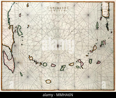 . Nederlands: Deze kaart van de Antillen werd in 1662 gepubliceerd in het 11e deel van de Atlas Maior van Joan Blaeu (1598-1673). Inglese: questa mappa delle isole Antille è stata pubblicata da Joan Blaeu (1598-1673) nel XI volome del suo Atlas Maior. CANIBALES INSULAE. 1662. Atlas Van der Hagen-KW1049B13 082-CANIBALES INSULAE Foto Stock