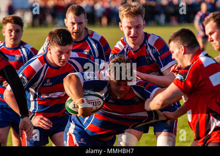 Tondu RFC ricordati di Matteo Morgan recentemente scomparso, prima della loro league contro Maesteg Quins. Pandy Park. 10/5/18. Foto Stock