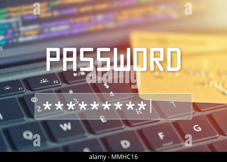 Password ingresso su sfondo sfocato sullo schermo. Password di protezione contro attacchi di hacker. Foto Stock