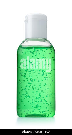Bottiglia di antisettico canto isolato da gel su bianco Foto Stock
