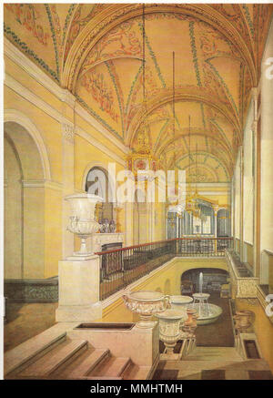 . Gli interni del palazzo d'inverno. Il giardino d'inverno . 1871. Eduard Hau (1807-1888) Descrizione German-Estonian pittore e incisore Data di nascita e morte 28 luglio 1807 (16 luglio 1807 nel calendario giuliano) 3 gennaio 1888 (22 dicembre 1887 nel calendario giuliano) Luogo di nascita e morte Tallinn Tartu in posizione di lavoro Tartu, Gatchina, San Pietroburgo Autorità controllo : Q7767 VIAF:?60286740 WGA:?HAU, Edward Petrovich GND:?134003721 RKD:?360496 Hau WinterGarden Foto Stock