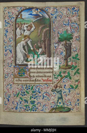 . Folio 014r, dal "Libro d Ore di Simone de of', tempere, vernice dorata, foglia oro e inchiostro su pergamena . 1455. Illuminatore sconosciuto Libro d Ore di Simone de of, 014r2 Foto Stock