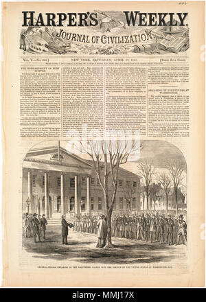 . Inglese: nome file: 10 09 000042 Titolo: Generale Thomas giuramento volontari chiamati al servizio degli Stati Uniti a Washington, D.C. Creatore/collaboratore: Omero, Winslow, 1836-1910 (artista) Data di pubblicazione: 1861-04-27 Descrizione fisica: 1 stampa : incisione su legno Genere: incisioni su legno; illustrazioni periodiche note: Pubblicato in: Harper's settimanale, Volume V, 27 aprile 1861, p. 257. Collezione: Winslow Homer posizione raccolta: Boston Public Library, reparto di stampa diritti: No restrizioni note Flickr dati su 2011-08-11: Fotocamera: Sinar AG Sinarback 54 FW, Sinar m Tags: Winslow Ho Foto Stock