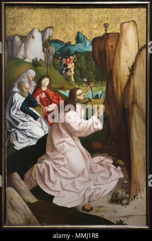 L agonia nel giardino. Stile tardo gotico pannello della pala di Salisburgo dal pittore austriaco Rueland Frueauf il vecchio datato 1490-1491 sul display in il Museo Belvedere di Vienna in Austria. Foto Stock